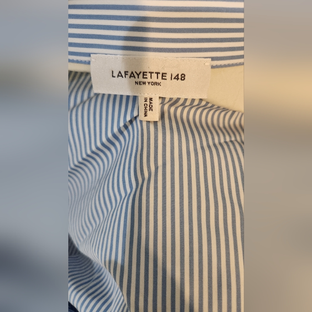 Women's Lafayette 148 New York Striped Colorblock Button Down Shirt, Size M - Picture 2 of 9